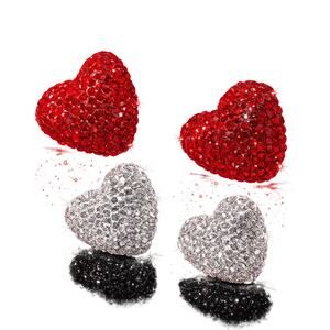 Rhinestone Pavé Heart Stud Earrings | Silver or Red | Sparkle